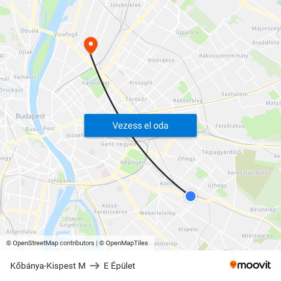 Kőbánya-Kispest M to E Épület map