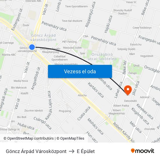 Göncz Árpád Városközpont to E Épület map