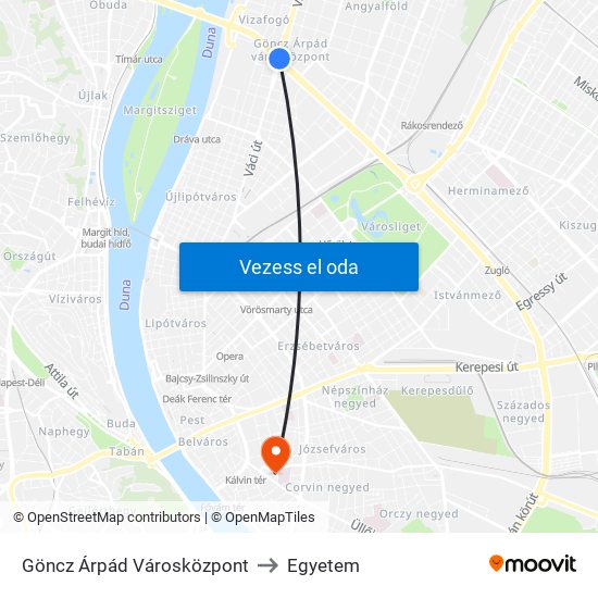 Göncz Árpád Városközpont to Egyetem map