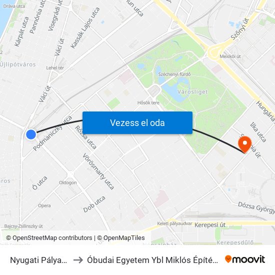 Nyugati Pályaudvar M to Óbudai Egyetem Ybl Miklós Építéstudományi Kar map