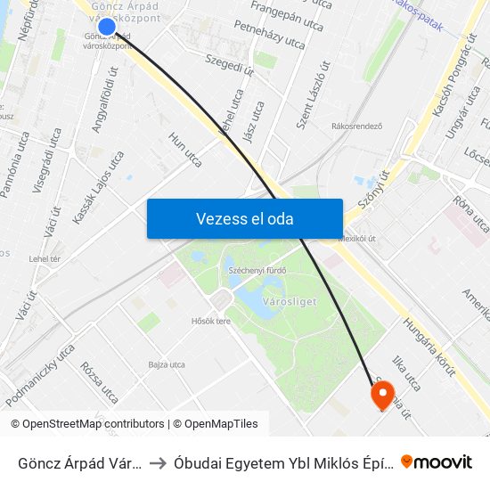 Göncz Árpád Városközpont to Óbudai Egyetem Ybl Miklós Építéstudományi Kar map