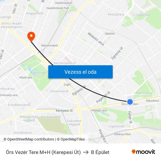 Örs Vezér Tere M+H (Kerepesi Út) to B Épület map