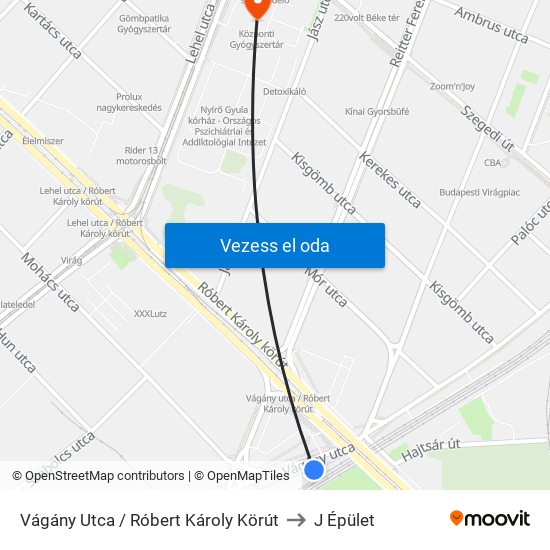 Vágány Utca / Róbert Károly Körút to J Épület map