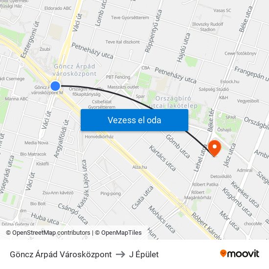 Göncz Árpád Városközpont to J Épület map