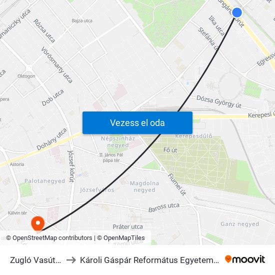 Zugló Vasútállomás to Károli Gáspár Református Egyetem Hittudományi Kar map