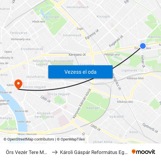 Örs Vezér Tere M+H (Kerepesi Út) to Károli Gáspár Református Egyetem Hittudományi Kar map