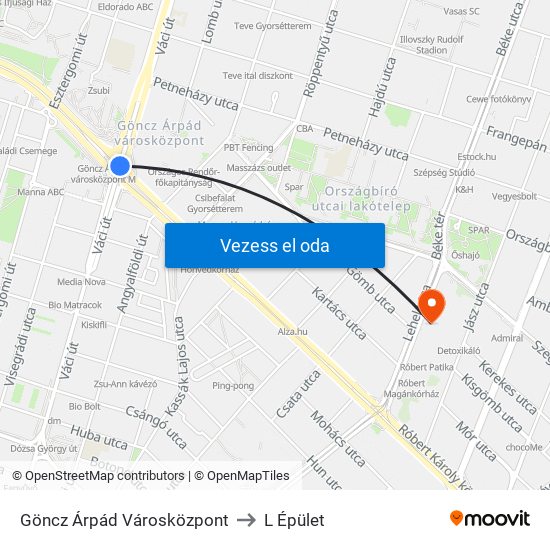 Göncz Árpád Városközpont to L Épület map