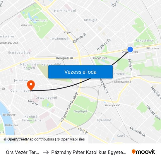 Örs Vezér Tere M+H (Kerepesi Út) to Pázmány Péter Katolikus Egyetem Információs Technológiai És Bionikai Kar map