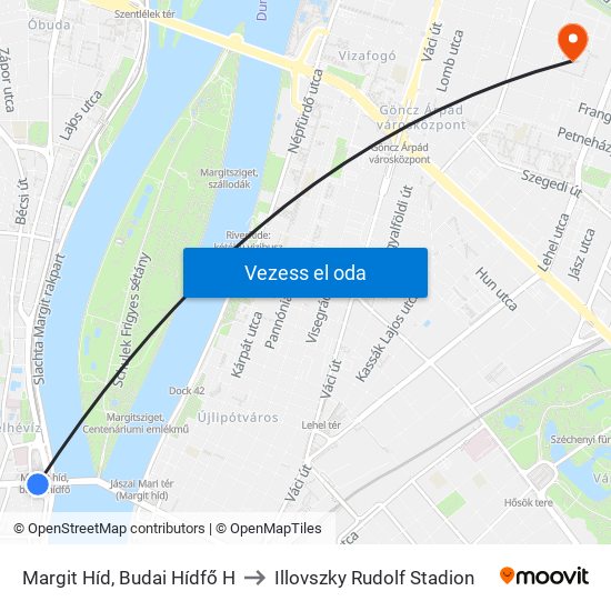 Margit Híd, Budai Hídfő H to Illovszky Rudolf Stadion map