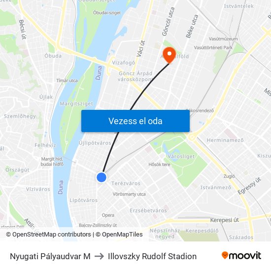 Nyugati Pályaudvar M to Illovszky Rudolf Stadion map