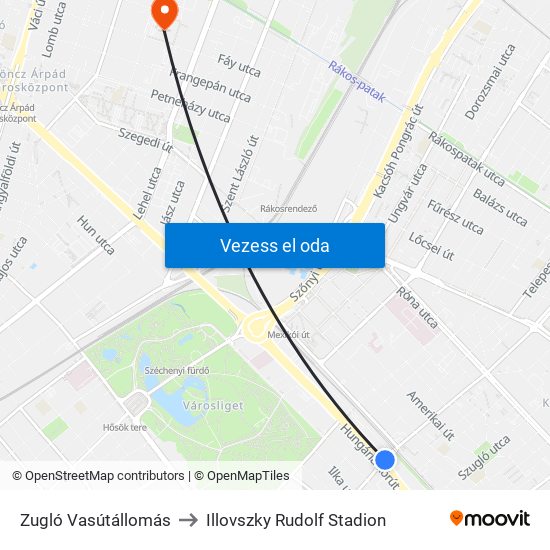 Zugló Vasútállomás to Illovszky Rudolf Stadion map