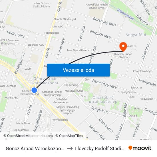 Göncz Árpád Városközpont to Illovszky Rudolf Stadion map