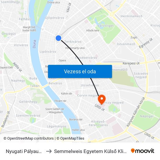 Nyugati Pályaudvar M to Semmelweis Egyetem Külső Klinikai Tömb map