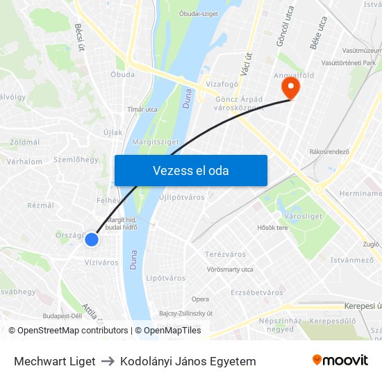 Mechwart Liget to Kodolányi János Egyetem map