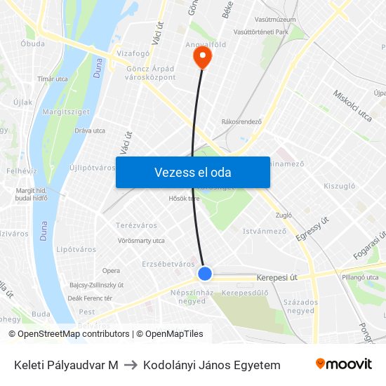 Keleti Pályaudvar M to Kodolányi János Egyetem map