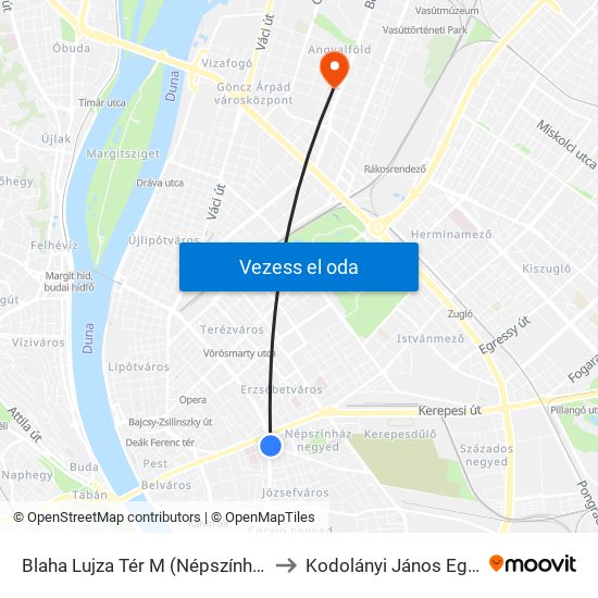 Blaha Lujza Tér M (Népszínház Utca) to Kodolányi János Egyetem map