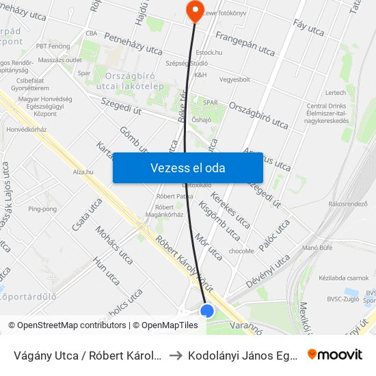 Vágány Utca / Róbert Károly Körút to Kodolányi János Egyetem map