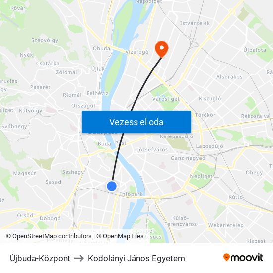 Újbuda-Központ to Kodolányi János Egyetem map