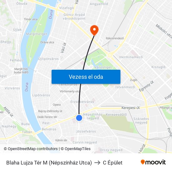 Blaha Lujza Tér M (Népszínház Utca) to C Épület map