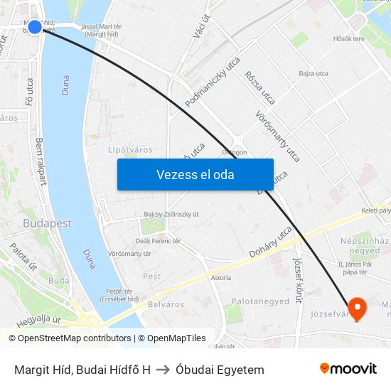 Margit Híd, Budai Hídfő H to Óbudai Egyetem map