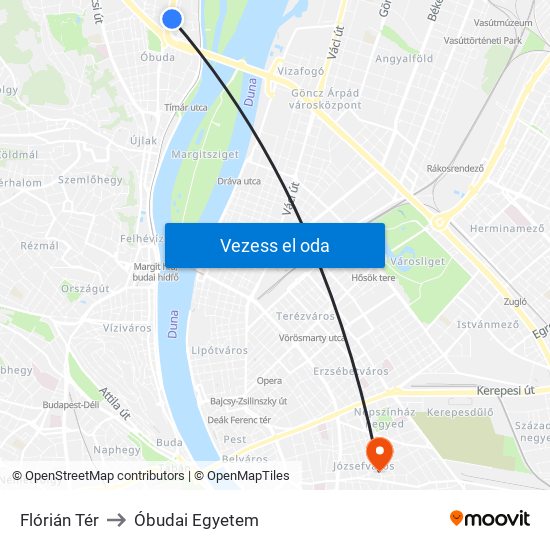 Flórián Tér to Óbudai Egyetem map