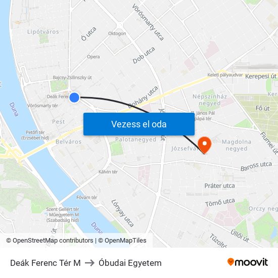 Deák Ferenc Tér M to Óbudai Egyetem map