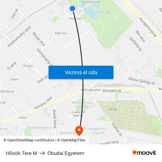 Hősök Tere M to Óbudai Egyetem map