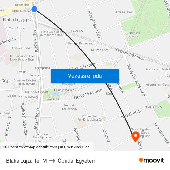 Blaha Lujza Tér M to Óbudai Egyetem map