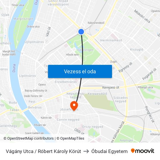 Vágány Utca / Róbert Károly Körút to Óbudai Egyetem map