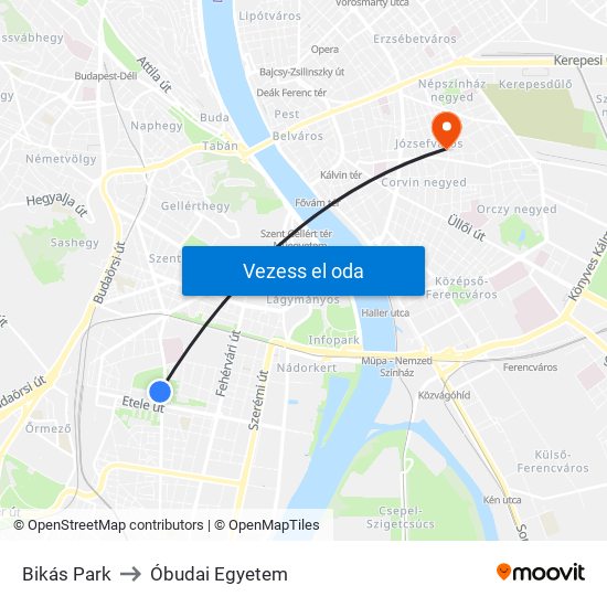 Bikás Park to Óbudai Egyetem map