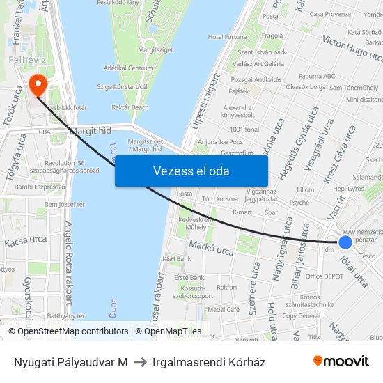 Nyugati Pályaudvar M to Irgalmasrendi Kórház map