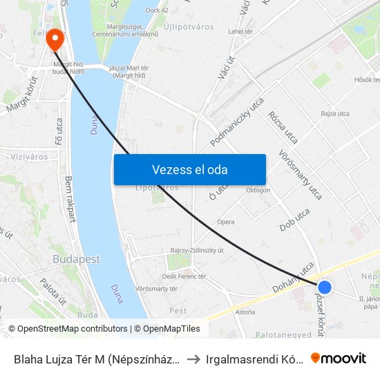 Blaha Lujza Tér M (Népszínház Utca) to Irgalmasrendi Kórház map