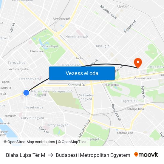 Blaha Lujza Tér M to Budapesti Metropolitan Egyetem map