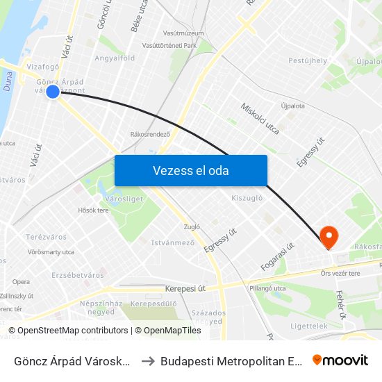 Göncz Árpád Városközpont to Budapesti Metropolitan Egyetem map