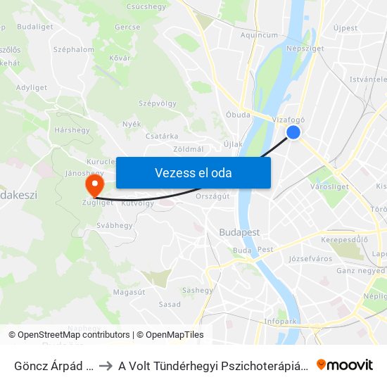 Göncz Árpád Városközpont to A Volt Tündérhegyi Pszichoterápiás Osztály És Ambulancia Épülete map