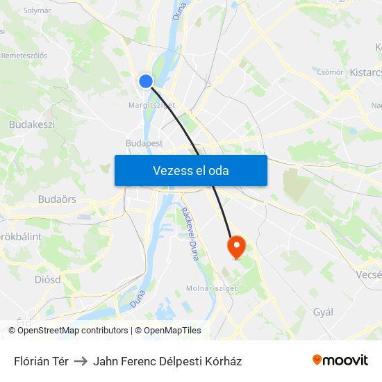 Flórián Tér to Jahn Ferenc Délpesti Kórház map