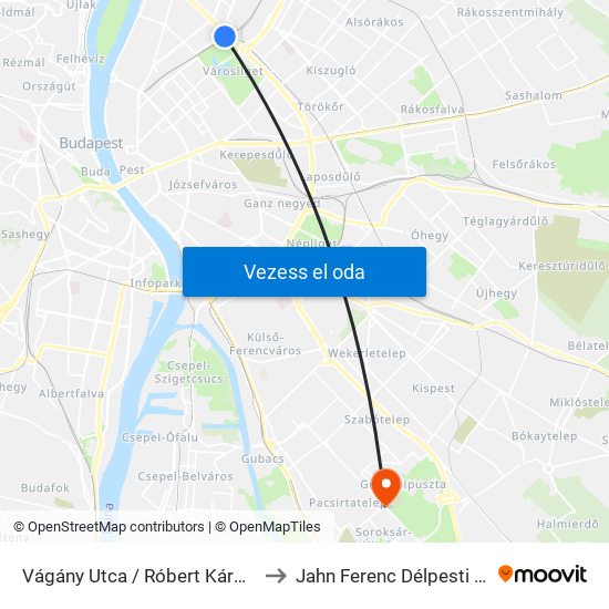 Vágány Utca / Róbert Károly Körút to Jahn Ferenc Délpesti Kórház map