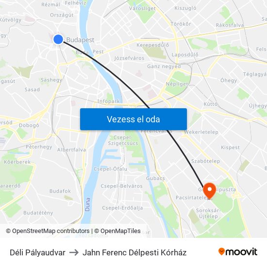 Déli Pályaudvar to Jahn Ferenc Délpesti Kórház map