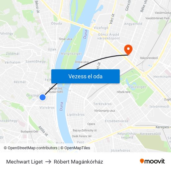 Mechwart Liget to Róbert Magánkórház map