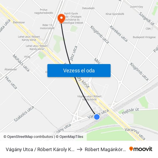 Vágány Utca / Róbert Károly Körút to Róbert Magánkórház map