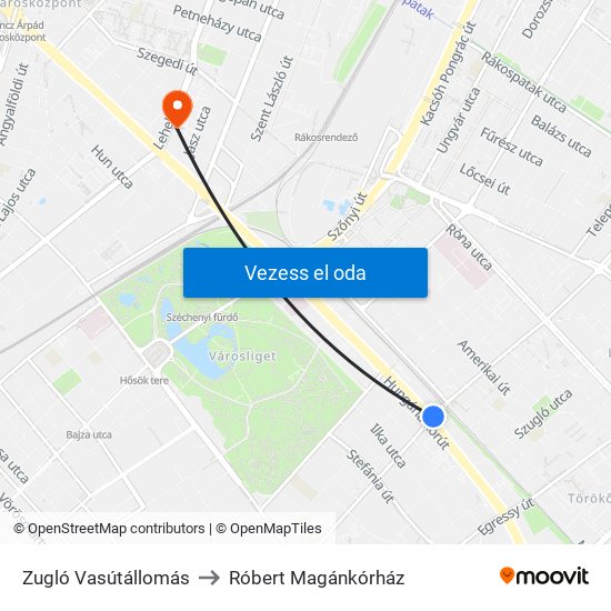 Zugló Vasútállomás to Róbert Magánkórház map