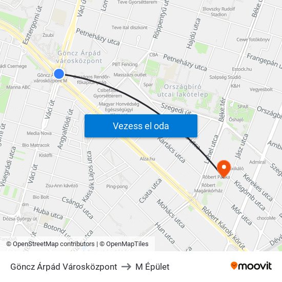 Göncz Árpád Városközpont to M Épület map