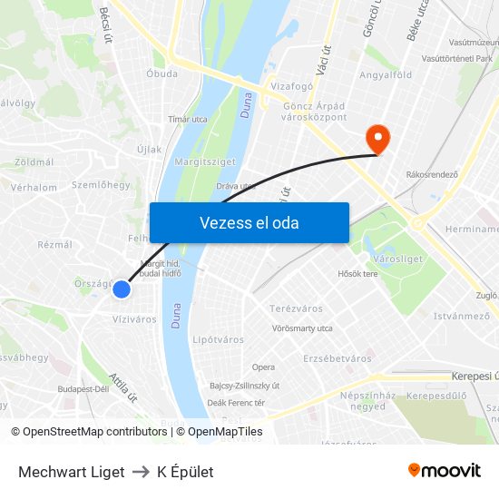 Mechwart Liget to K Épület map