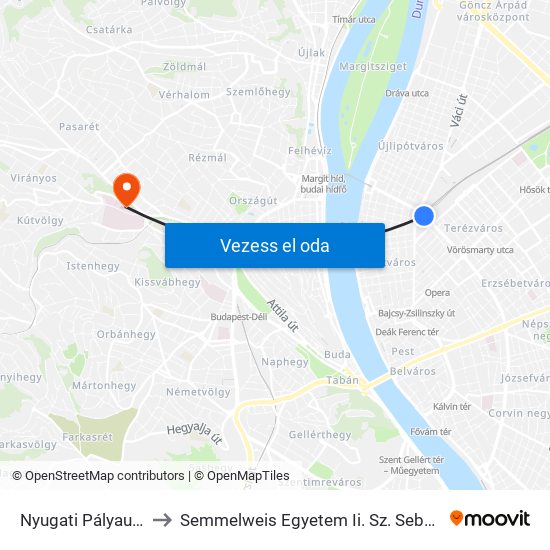 Nyugati Pályaudvar M to Semmelweis Egyetem Ii. Sz. Sebészeti Klinika map