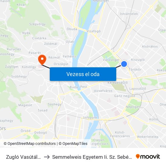 Zugló Vasútállomás to Semmelweis Egyetem Ii. Sz. Sebészeti Klinika map