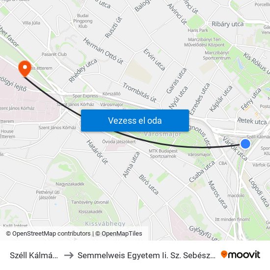 Széll Kálmán Tér to Semmelweis Egyetem Ii. Sz. Sebészeti Klinika map