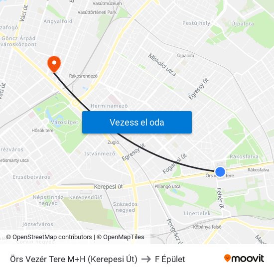 Örs Vezér Tere M+H (Kerepesi Út) to F Épület map