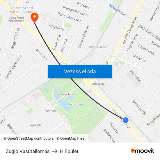 Zugló Vasútállomás to H Épület map