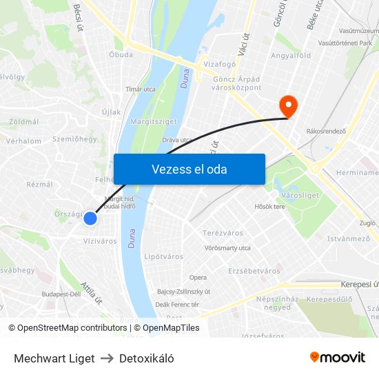 Mechwart Liget to Detoxikáló map