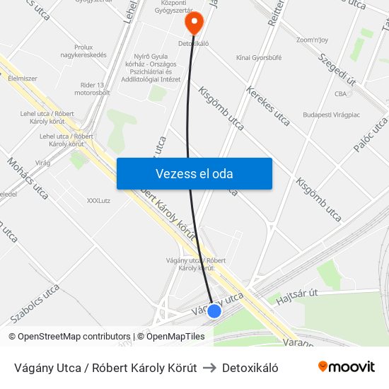 Vágány Utca / Róbert Károly Körút to Detoxikáló map